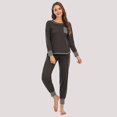 thumbnail image 1 of Pyjamas pour Femmes, Ensemble de Pyjamas 2 Pcs pour Femmes Rayé Col Rond Manches Longues Pantalon Poche Vêtements de Nuit Décontractés, 1 of 8