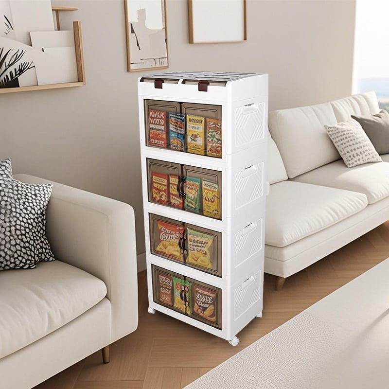 4-Tier Storage Cabinet with Wheels - Slim File Cabinet & Bathroom Floor Organizer for Toilet Paper, Towels, Snacks | Kitchen & Home Use