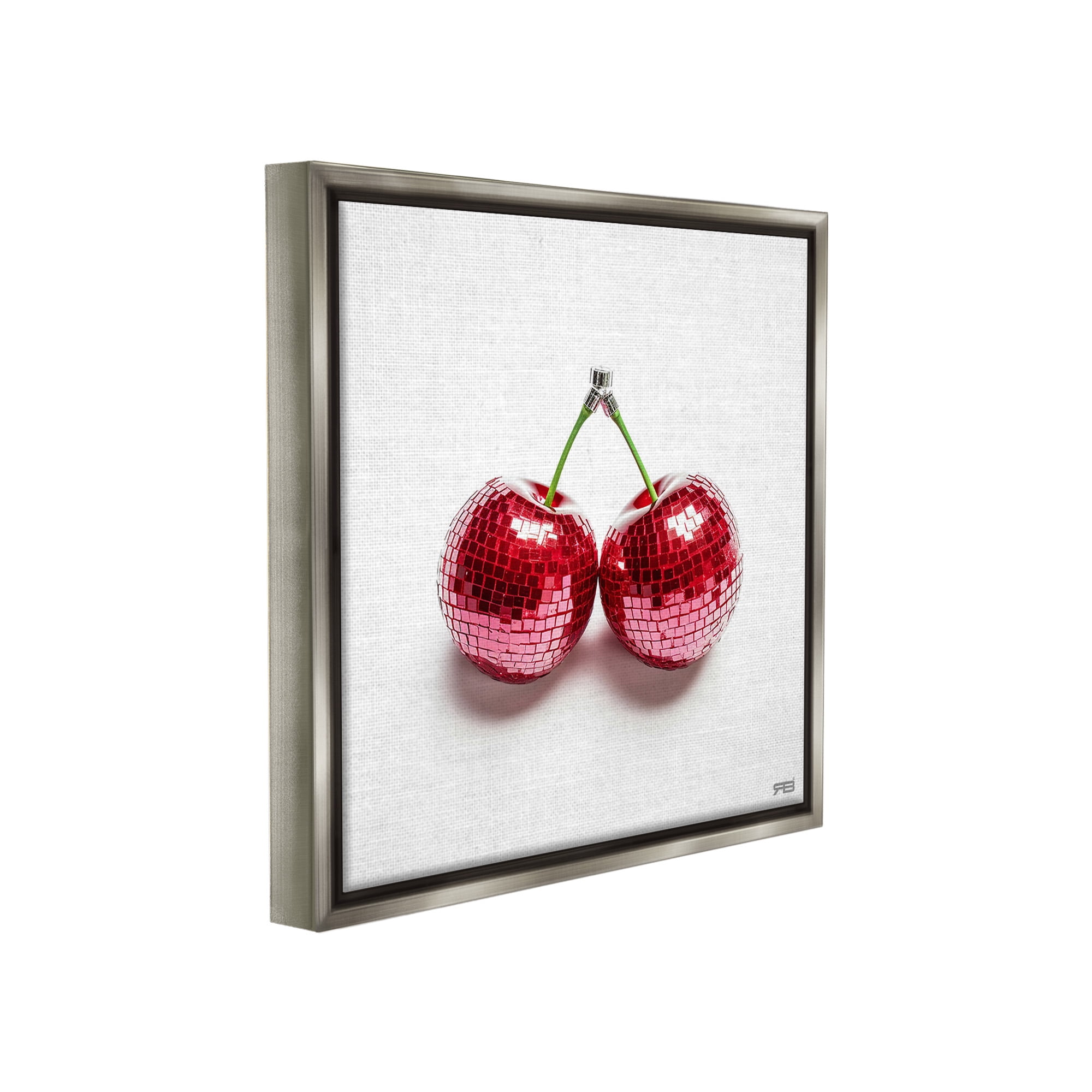 Stupell Industries Disco Cherries on White Food & Beverage Painting Gray Floater Framed Canvas Art Print Wall Art, 18 x 18