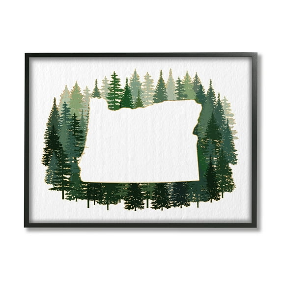 Stupell Industries Oregon State Outline Green Pine Tree Forest Town & City Painting Black Framed Art Print Wall Art, 11 x 14