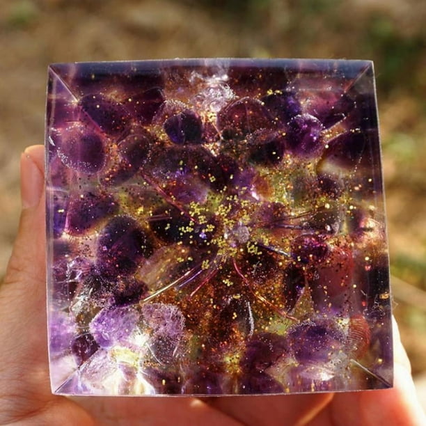 Tree of Life Amethyst Orgone Pyramid Natural Purple Energy Stone Ornament Dreamy Resin Home Desktop Decor for Shelf - Image 5