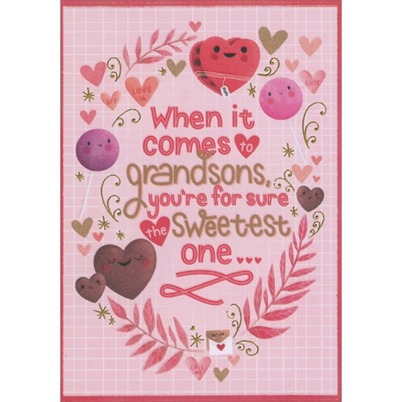 Designer Greetings The Sweetest One: Heart Shaped Cookies in Oval Pattern on Pink Juvenile Valentine's Day Card for Grandson