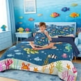 thumbnail image 3 of Manfei Cartoon Underwater World Bedding Comforter Set for Kids Boys and Girls, Ocean Fish King Bedding Sets, Navy Reversible 7 Pieces, 3 of 6