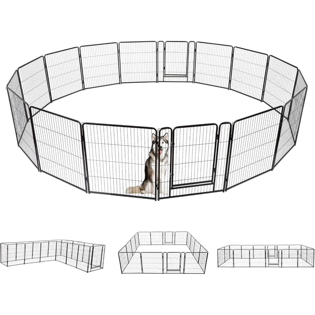 BestPet Parc pour Chien de 32 Pouces, Enclos d'Exercice pour Animal à 16 Panneaux, Serrure de Porte et de Gravité, pour Usage Intérieur Extérieur, VR, Camping, Cour, Noir