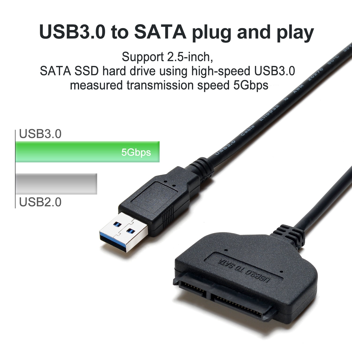 EEEkit USB 3.0 to 2.5inch SATA Cable HDD SSD Hard Drive Adapter Cable with UASP Converter for Windows 98 2000 XP Vista 8 10 Mac OS