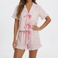 thumbnail image 2 of ibiyuan Short Sets Women 2 Piece Summer Vacation Beach Outfits Going Out Matching Clothes Cute Striped Tie Front Tops, 2 of 5