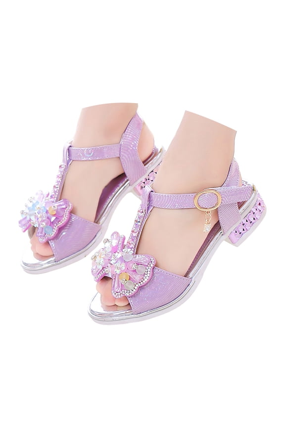Girl's Princess Sandals Kids Girls Wedding Shoes High Heels Dress Shoes Bowtie Glitter Princess Shoe For Girls Purple for Size 3