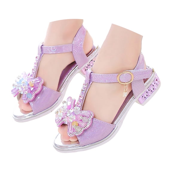 BOBOGOJP Girls Sparkly Sequin Princess Shoes Party Wedding High Heel Shoes Purple for Size 3