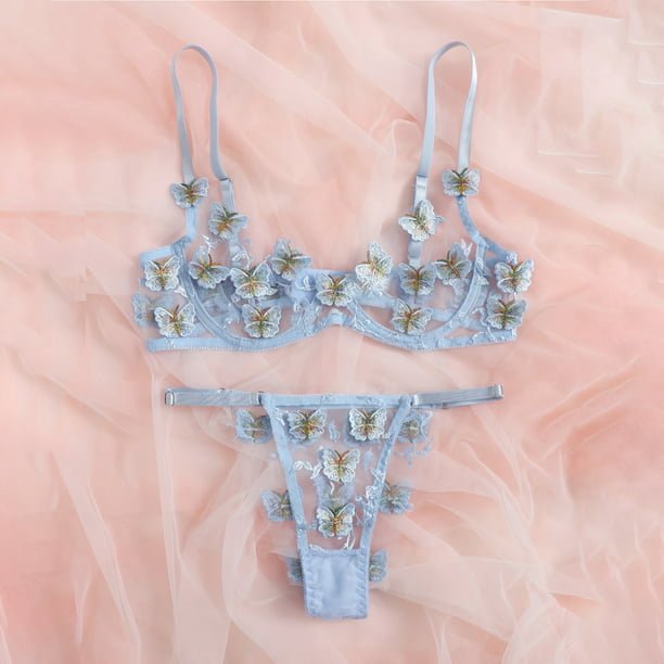 Lingerie For Women G-string Flowers Butterfly Embroidery Bralette Bra  Bustier Lingerie Thong Underwear Women 