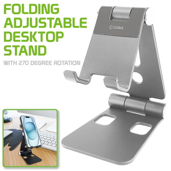 Cellet Heavy-Duty Adjustable Aluminum Phone Stand with 270 Degree Rotation for Smartphones, Tablets, iPads and Nintendo Switch Silver