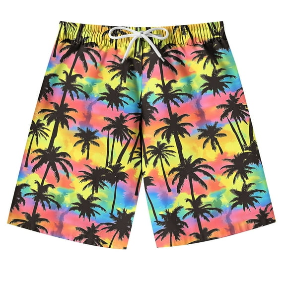 FAHXNVB Boys Beach Shorts Hawaii Style Graphic Print Drawstring Elastic Waist Shorts Summer Kids Fashion Casual Shorts 7-14 Years