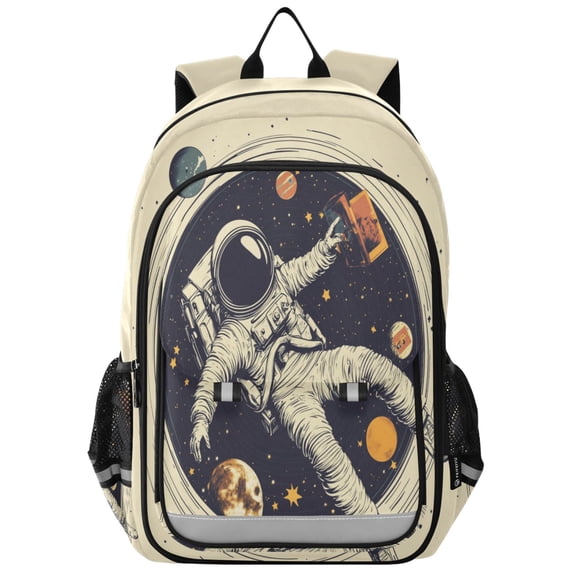 FORMRS Unisex School Backpack 17" Student Travel Bag with Laptop Compartment, Astronaut Floating