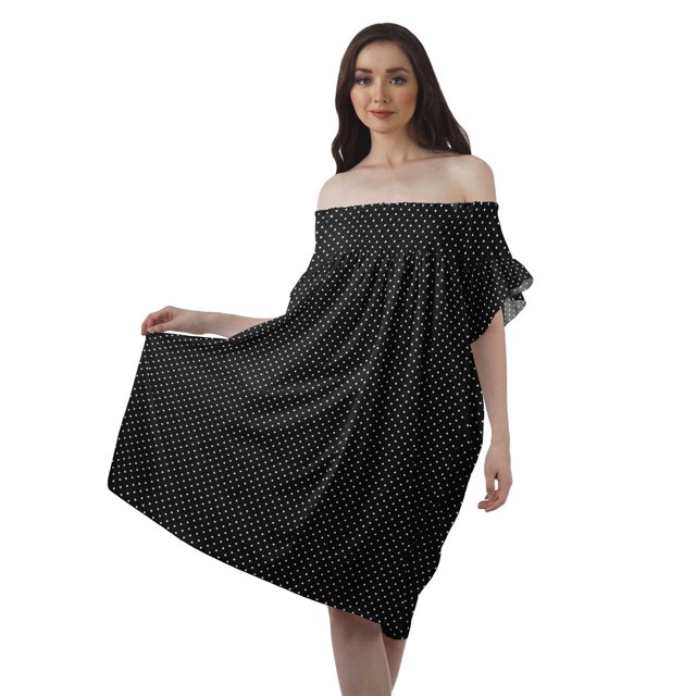 Moomaya Robe de Soirée pour Femmes en Poly-Crêpe Imprimé à Manches Volantées, Longueur Genou