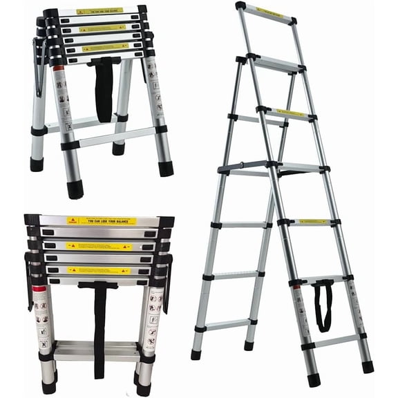 5 6 Steps(5.6ft 6.6ft) AluminiumTelescoping Ladder Extension Ladder A-Frame Telescopic Ladder Multi-Purpose Collapsible Ladder for Household Daily Or Hobbies 330 Lb Capacity