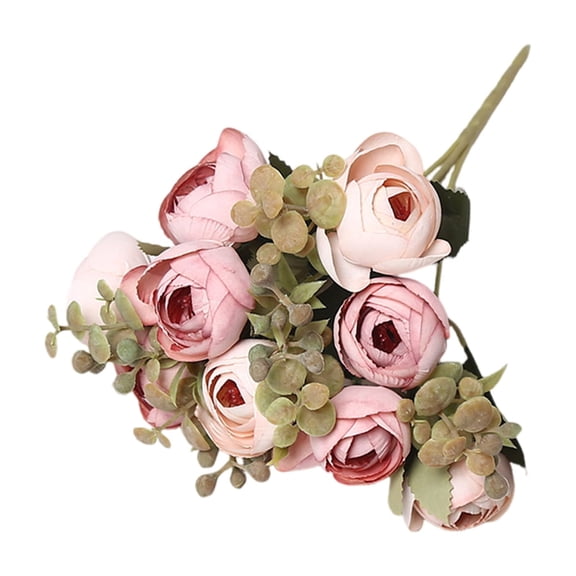 Valentines Day Decor, 10Pcs Artificial Tea Bud Roses Bouquet, 11Inch Simulated Rose - Autumn Colored With Pink, Soft Silk & , Reusable For Years - For Wedding Home Decor,