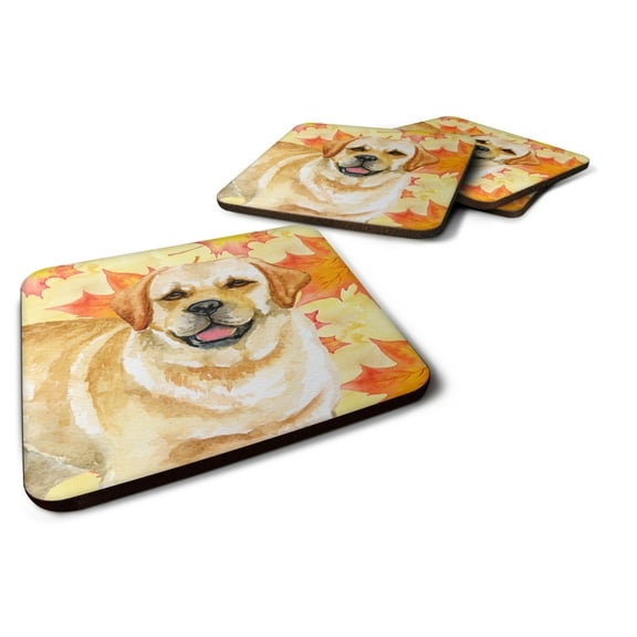 Golden Retriever Fall Foam Coaster Set of 4 Yellow
