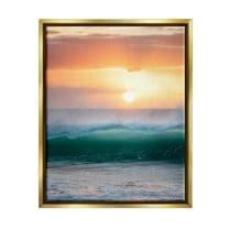 Stupell Industries Orange Sunset Rolling Ocean Waves Coastal Photography Gold Floater Framed Art Print Wall Art