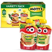Mott's Apple and Cinnamon Applesauce, Variety Pack, 3.2 oz, 20 Count Clear Pouches