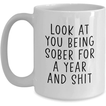 1 Year Sober Mug 1st Sobriety Anniversary Coffee Cup Recovery Present Clean Tea Mug