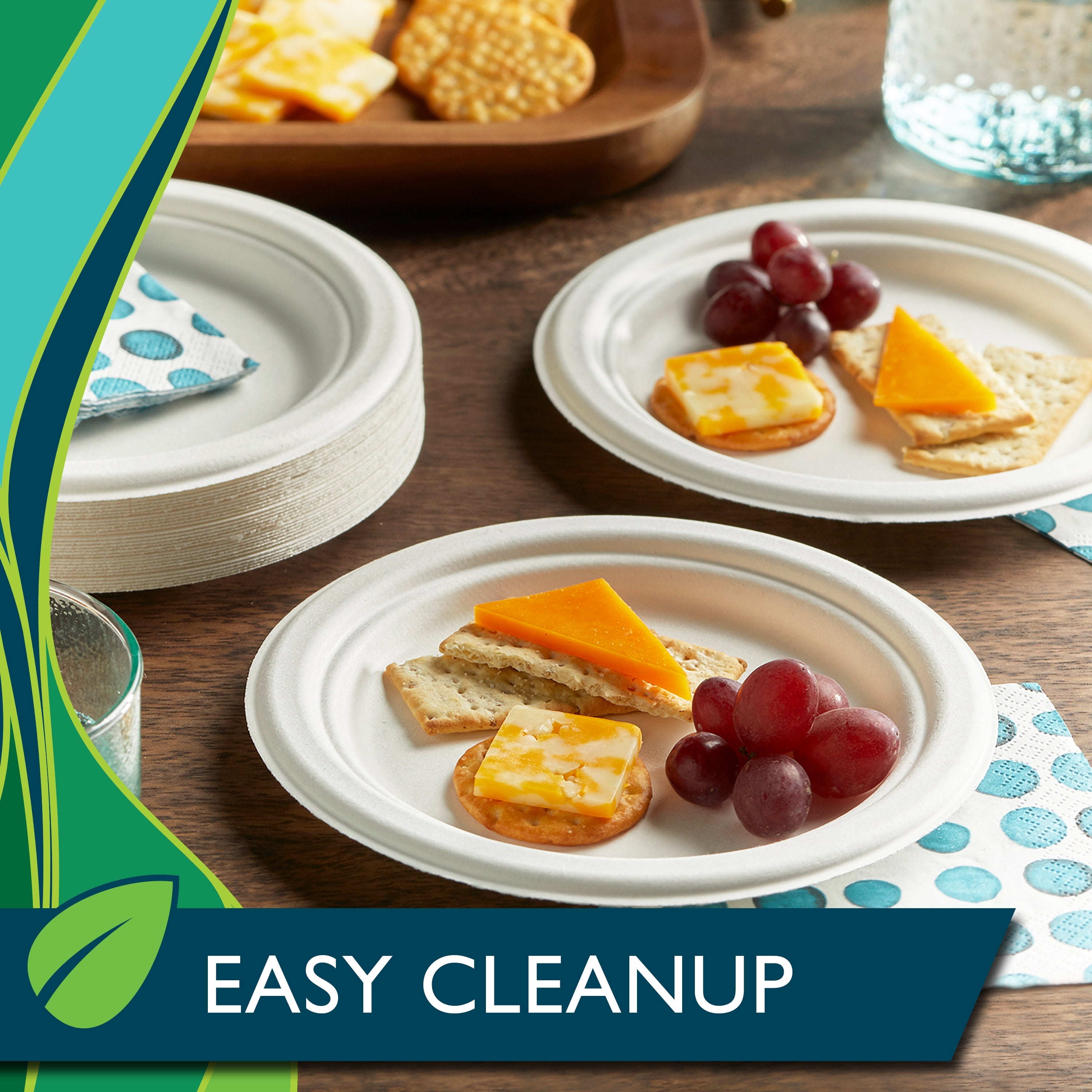 Hefty ECOSAVE Compostable Paper Plates, 6 3/4 inch, 30 Count