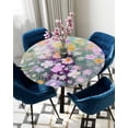 thumbnail image 5 of nqOlkjepod Teal Spring Floral Round Tablecloth, Fitted Table Cover with Elastic for 36"-44" Round Tables, Modern Oil Painted Daisy Botanical Table Cloth Outdoor Dinning Party Waterproof Tablecloths, 5 of 6