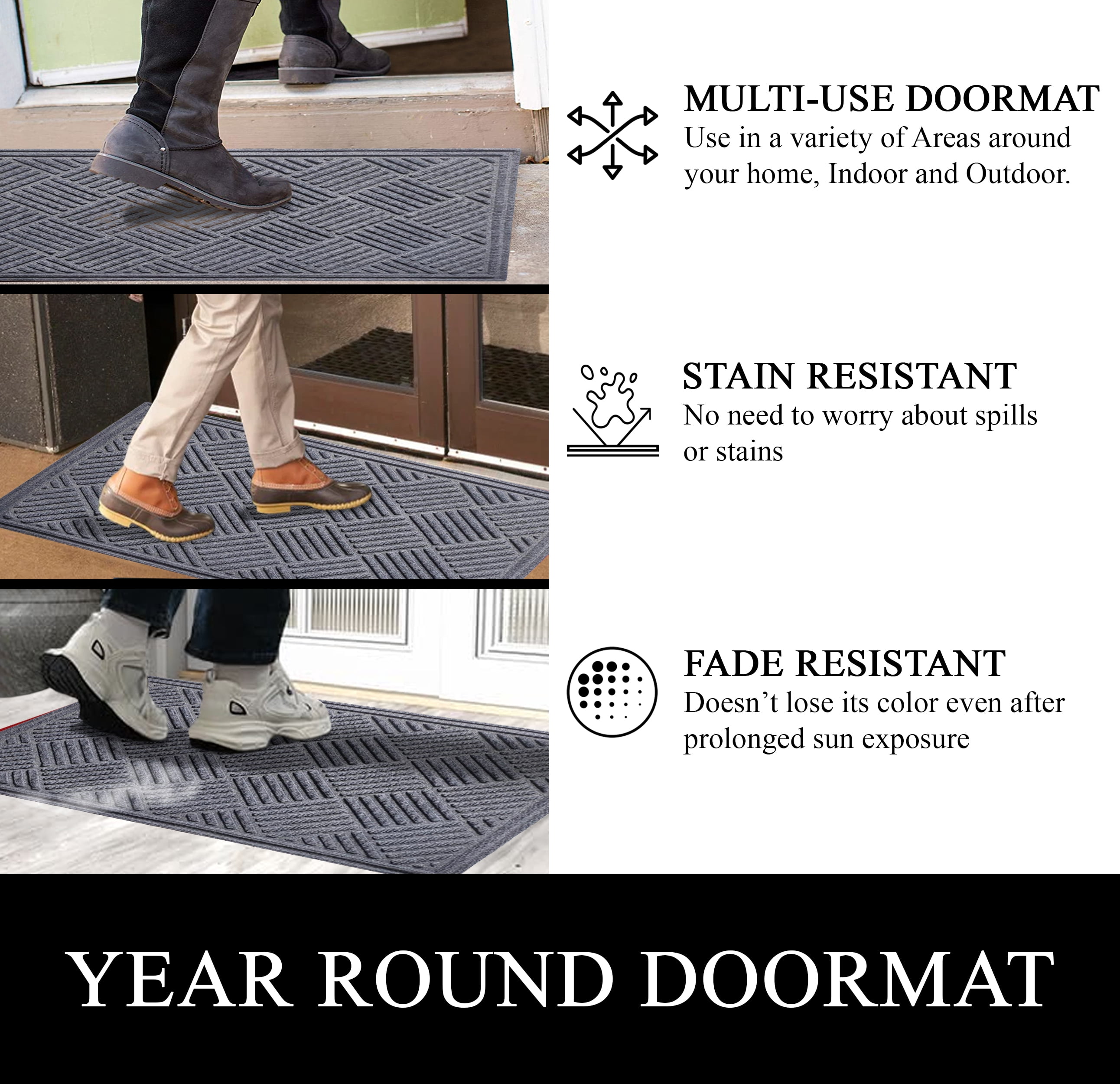 A1HC Indoor Outdoor Mat, Front and Back Entrance Welcome Mats, Front Door Patio Mats 18X30 Inches, Non-Slip Easy Clean Entrance Washable Doormats, Light Grey