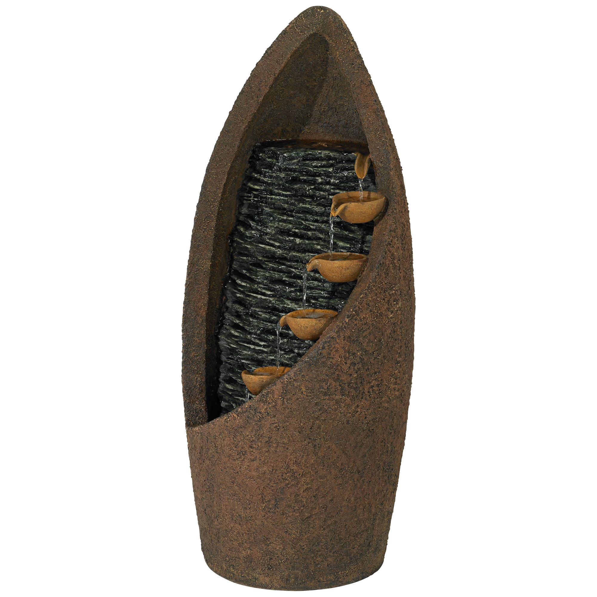 Nathan Cascade 34 1/2" High Large Rustic Indoor Outdoor Decor Faux Stone Floor Fountain with Light LED Outside