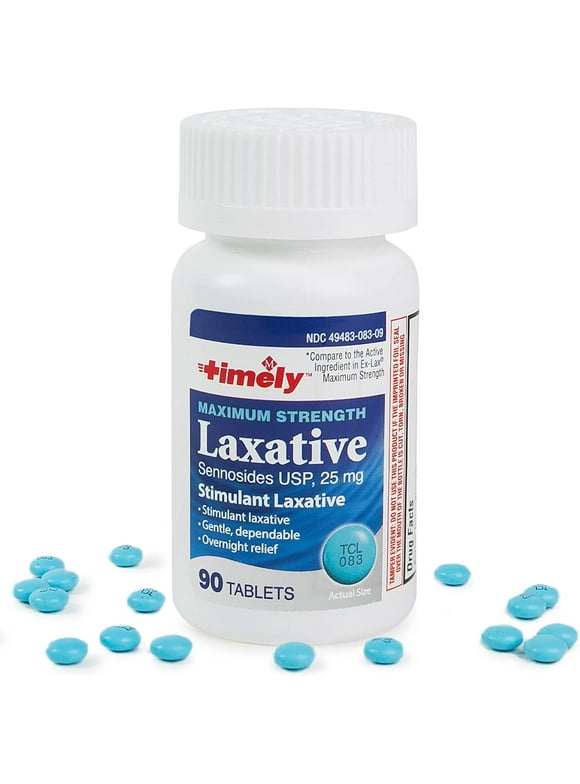 Timely - Max Lax Laxatives - 90 Maximum Strength Tablets - 25 mg Sennosides - Compared to Ex-Lax
