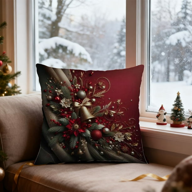Funda de almohada navideña de 45 x 45 cm, decorativa, de tela suave y con cremallera oculta, para decoración del hogar. Funda de almohada corta de felpa.