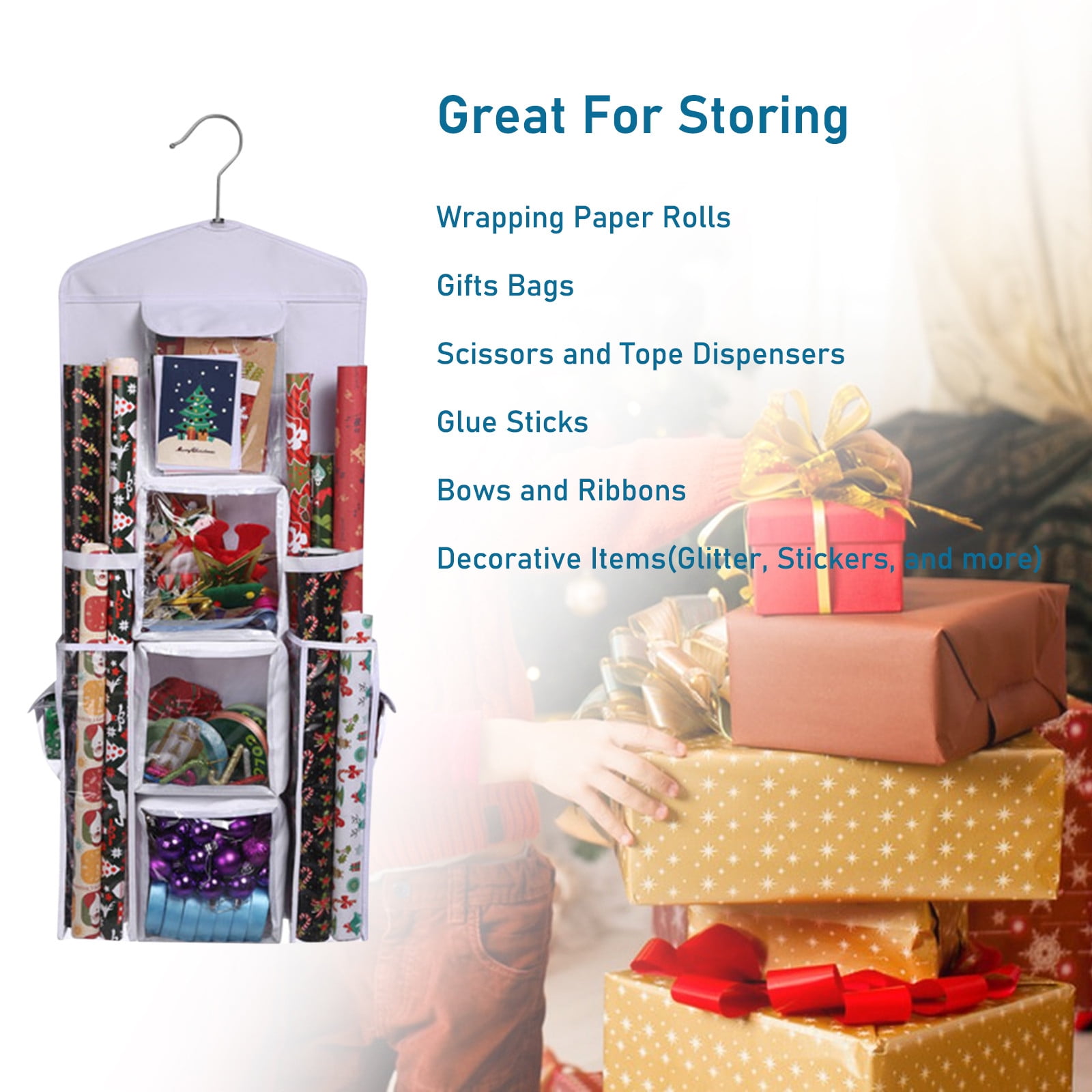 Large Double-Sided Hanging Gift Bag Organizer and Tissue Paper