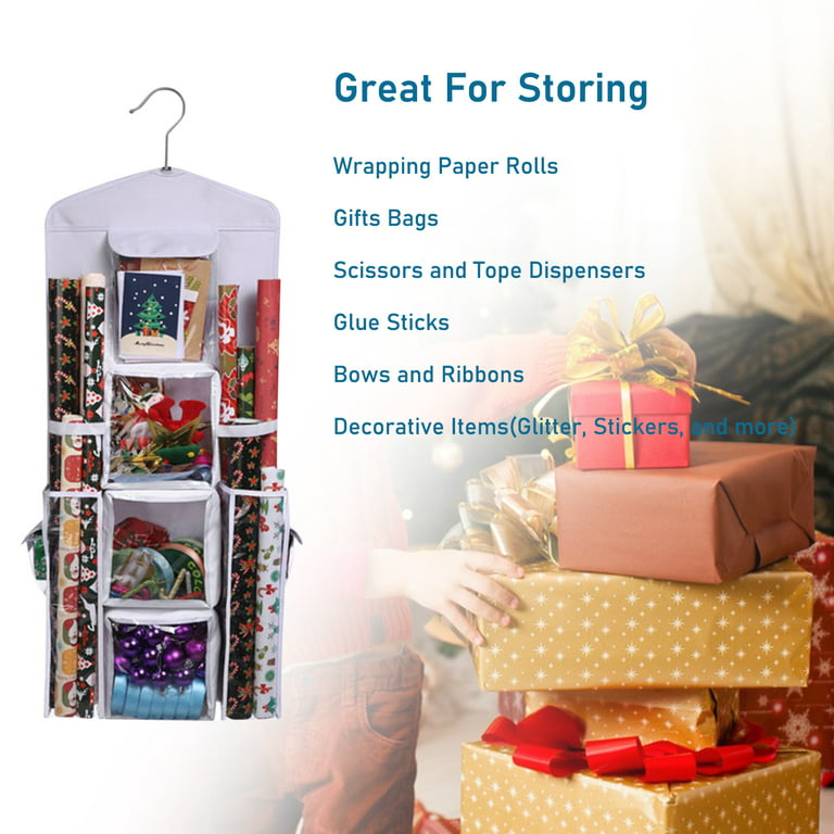 solacol Gift Ribbon for Gift Wrapping Christmas Hanging Gift Wrap Storage  Organizer, 38X16 Inch Wrapping Paper Storage Hanging Gift Bag Organizer