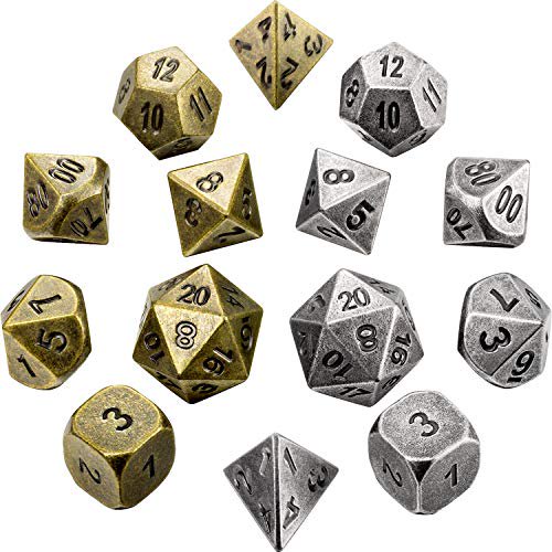 Jovitec - Juego de dados D&D de aleación de zinc sólido de 14 piezas, dados poliédricos duraderos con números impresos y bolsas de almacenamiento de terciopelo para juegos, mazmorras y dragones, juego Jovitec 603996169210