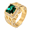 Gold-Green, variant on Men Cushion Stone Statement Ring in Stainless Steel, Sizes 7-13, with Bright Surrounding Accents for Celebrations, Dress Outfits, and Milestone Gifts