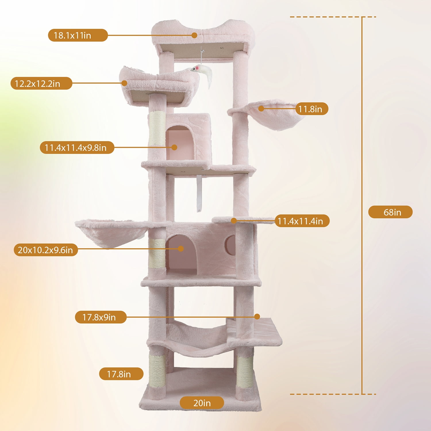 6-Level Cat Tree, Removable Cushions, Sisal Scratching Posts, Cozy Hideaways & Hammocks