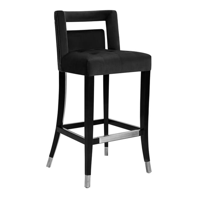 TOV Furniture Hart 30.3" Transitional Velvet and Birch Bar Stool in Black