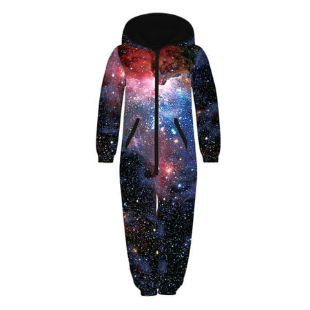 

MAWCLOS Children Digital Print Jumpsuits Fleece Festival Rompers Color Block One Piece Cosplay Bodysuit Hooded Jumpsuit Style-B L