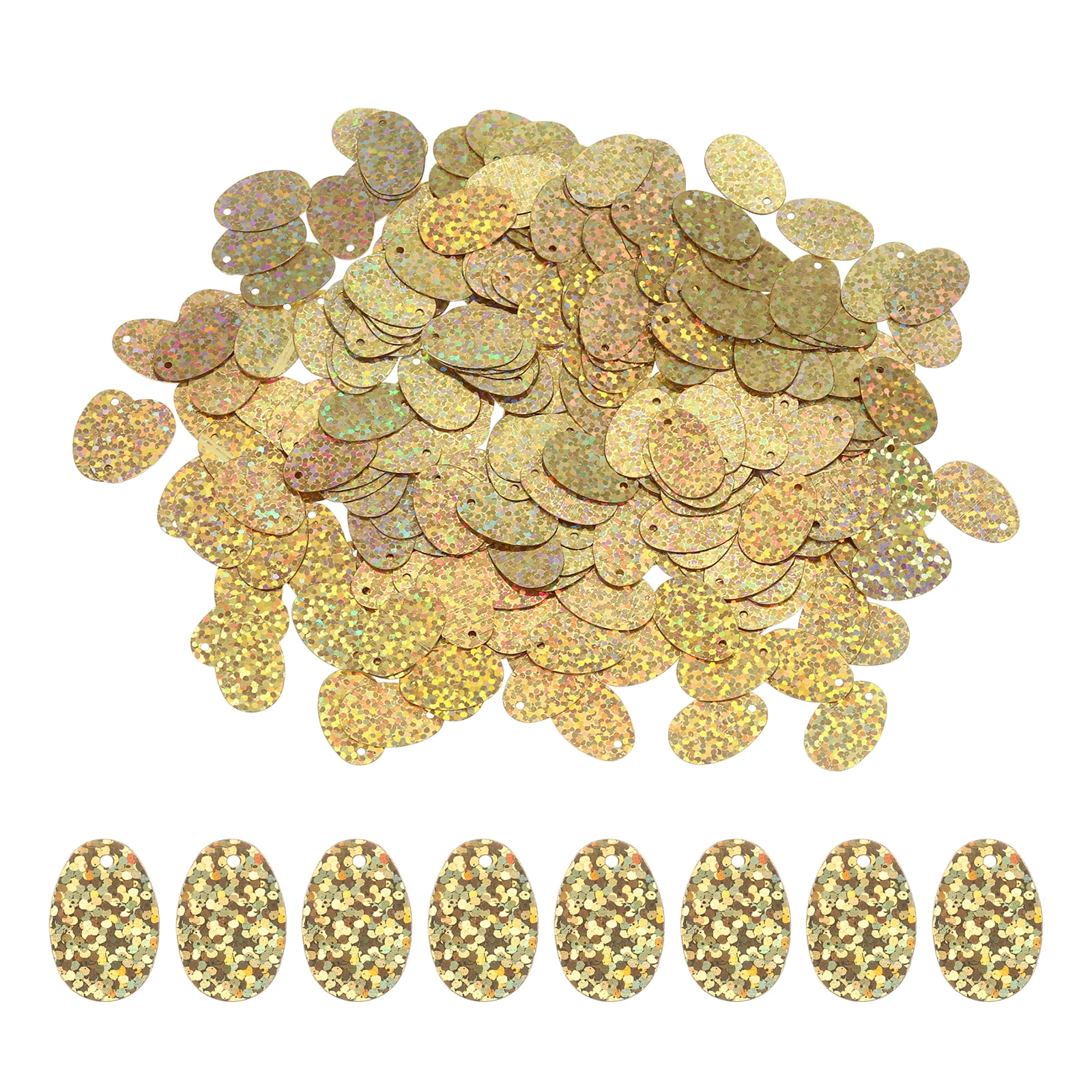 Uxcell 400Pcs Flat Oval Sequins 12 x 19 mm Laser Light Gold Plastic Teardrop Paillettes Loose Sequins Embroidery Paillettes Crafts Clothing Accessories for Sewing DIY Crafts Jewelry Making