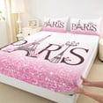 thumbnail image 3 of Homewish Romantic Eiffel Tower Twin Sheet Sets, Pink Sequin Print Twin Fitted Sheet, Anniversary Blossoms Floral Flat Sheet, Ultra Soft Bedroom Decor, 3pcs, 3 of 7
