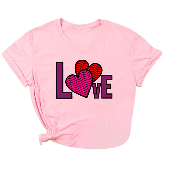 Pompotops Mode Femmes Casual Col Rond Amour Imprimé T-Shirt Manches Courtes Manches Courtes Tops Chemisier