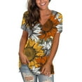 thumbnail image 2 of USSUMA Short Sleeve Womens Blouses and Tops Dressy Daisy Print Plus Womens Tops Casual Bohemian Retro Basic Flowy T-Shirts Shirt for Women Trendy V Neck Tunic Plus Size, 2 of 6