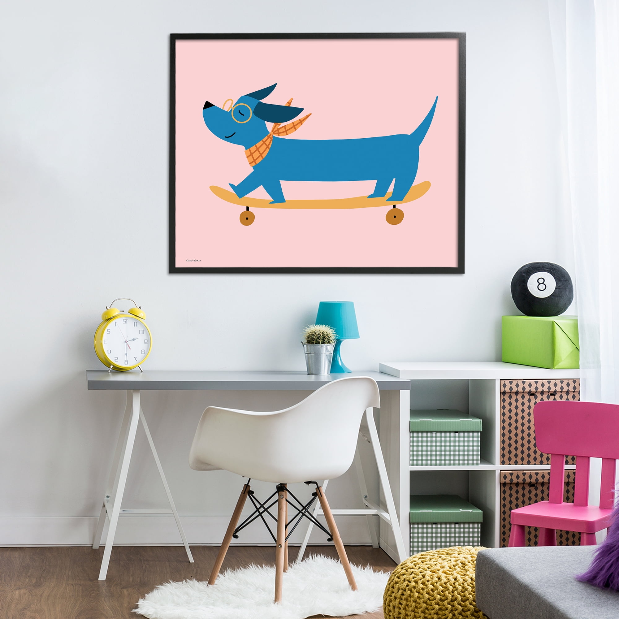 Stupell Industries Skateboarding Wiener Dog Black Framed Giclee Art, design by Rachel Nieman
