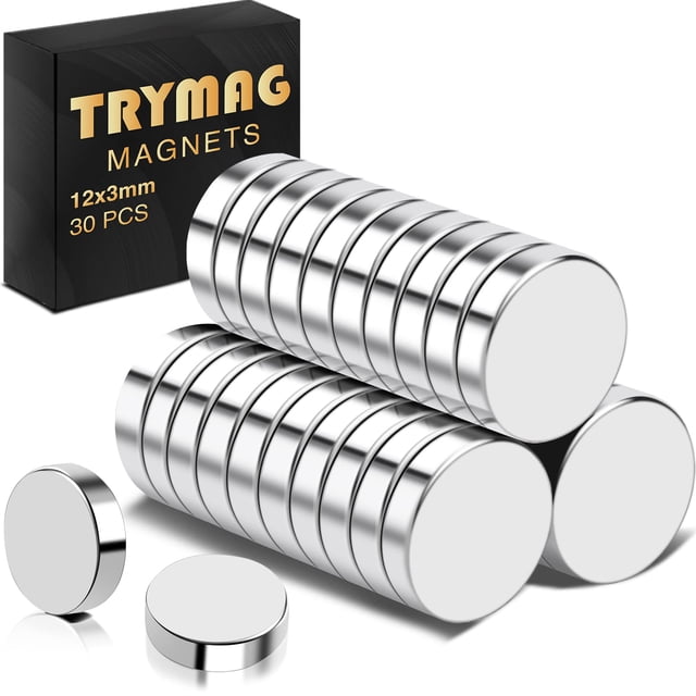 TRYMAG Magnets, 12x3mm 30Pcs Small Round Magnets for Fridge, Whiteboard, Locker, Crafts, Scientific Models