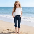 thumbnail image 5 of Miluxas Capris Pants for Girl Casual Summer Straight Wide Leg Loose Drawstring Elastic Waist Cropped Pants Dark Blue 11 Years, 5 of 8