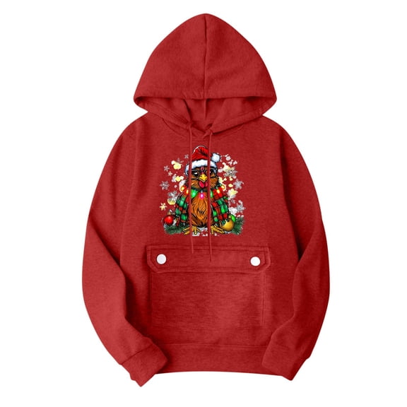 Enjoytime Womens Hoodie Christmas Cute Printed Long Sleeve Pullover Tops Plus Size Fall Fashion Casual Sweatshirt 2025 Winter Clothes Red XL