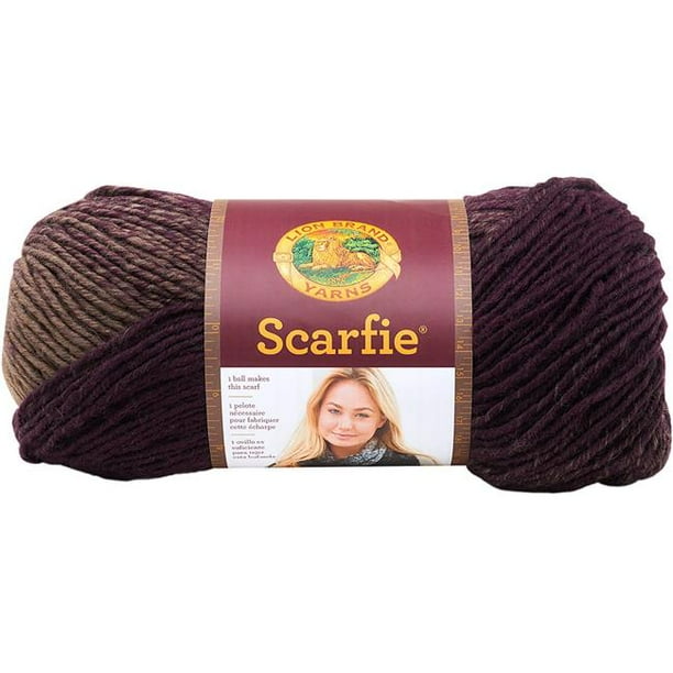 Lion Brand 312 Yd Scarfie Taupe & Eggplant Yarn