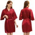 thumbnail image 2 of LYMAYTER Kimono Robe for Women Summer Solid Color Short Robe Fashion Satin Cozy Sleepwear Bathrobe S-3XL, 2 of 8