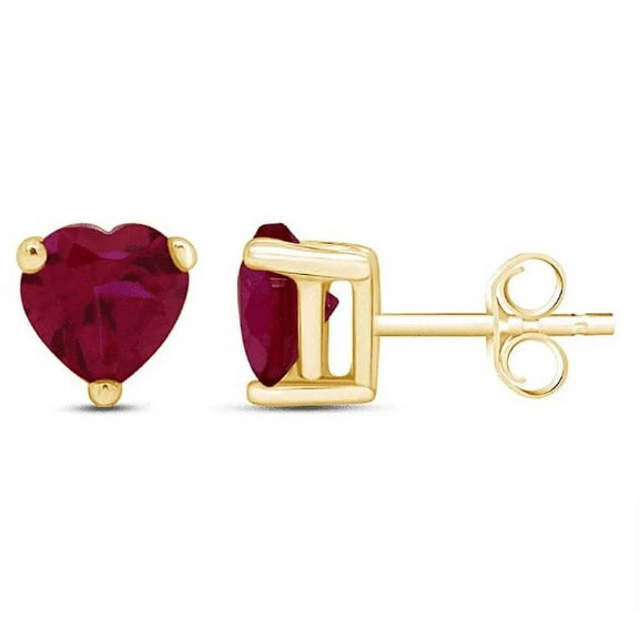 Paris Jewelry 24k Yellow Gold 2 Cttw Created Ruby Heart Stud Earrings Jewelry Gift for Women plated