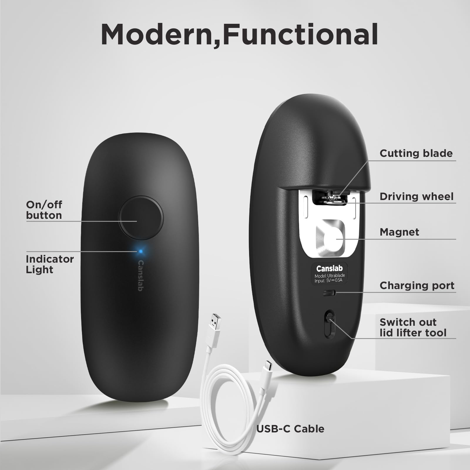 Ouvre-boîte électrique Rechargeable USB-C - Ouverture Automatique Une Touche, Support Magnétique, Sans Fil Pour Seniors - 3