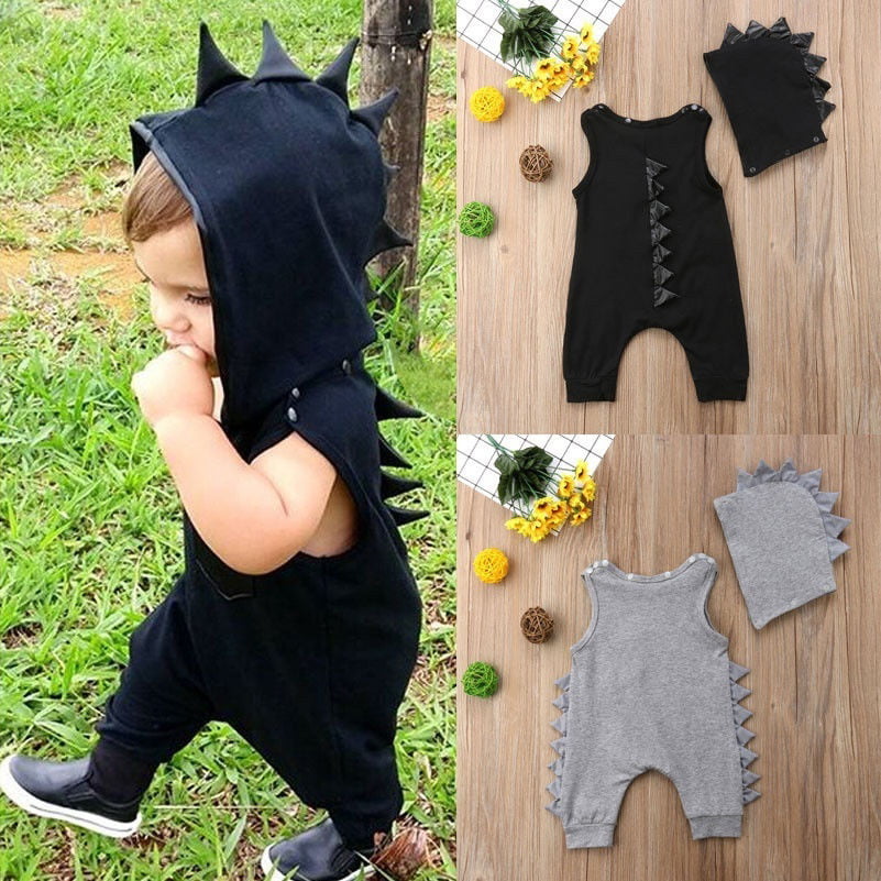 Newborn Baby Boy Girl Dinosaur Hooded Romper Jumpsuit Outfit Kid Clothes @I 