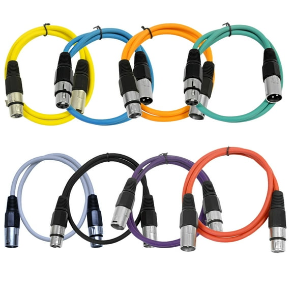Seismic Audio  - 8 Pack of Colored 2 Foot XLR Patch Cables - 2' Mic Patch Cords - SAXLX-2-Multi